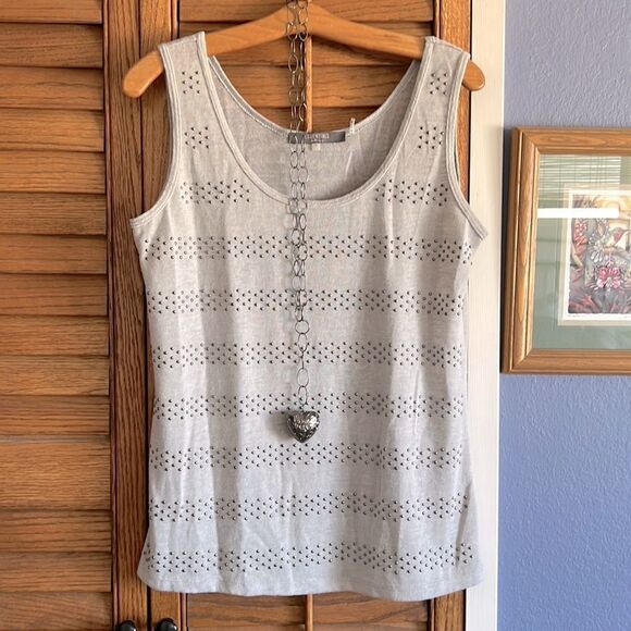 Essentials by Milano Grey & Silver Studded Tank Top - Picture 1 of 10